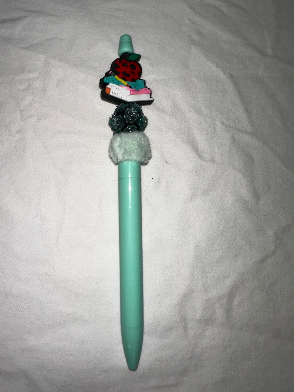Mint Green Custom Pen with Book & Apple Charm BACK TO SCHOOL